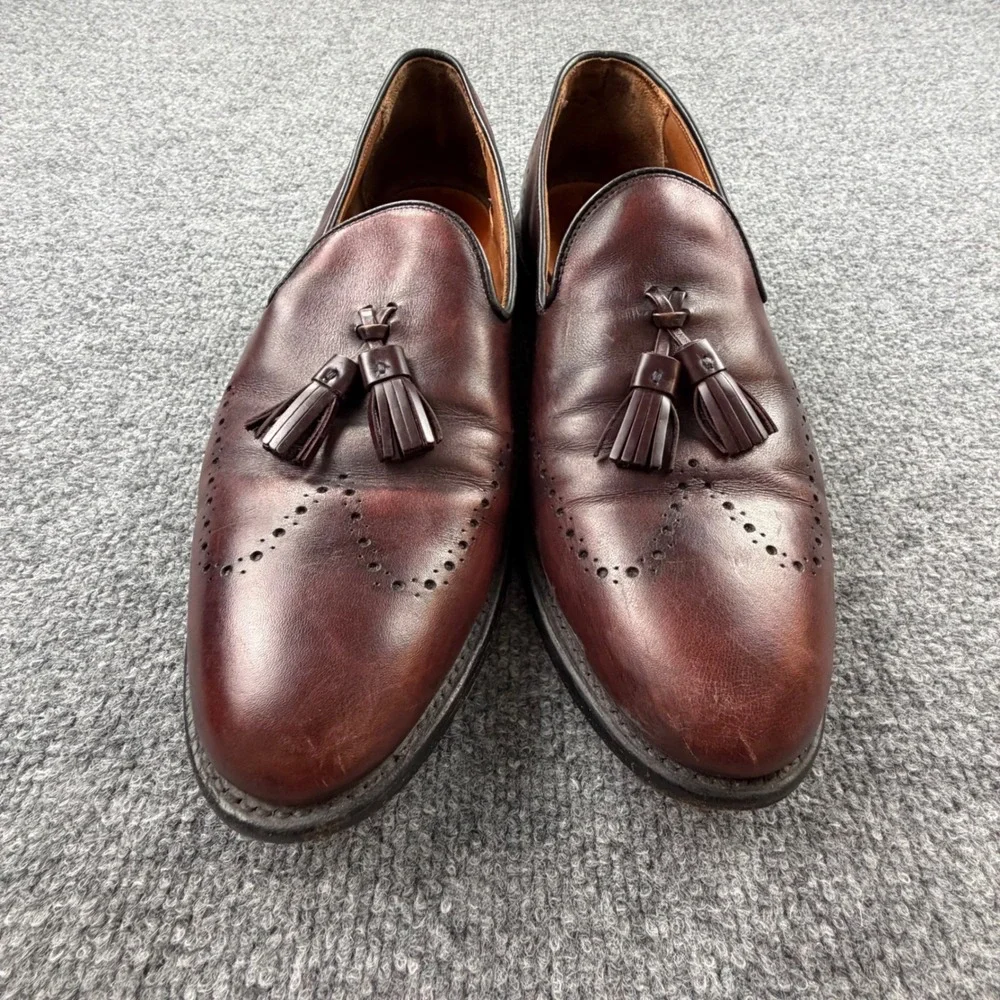 Allen Edmonds Astor Mens 11 D Burgundy Leather Tassel Loafers Brogue Wingtip USA